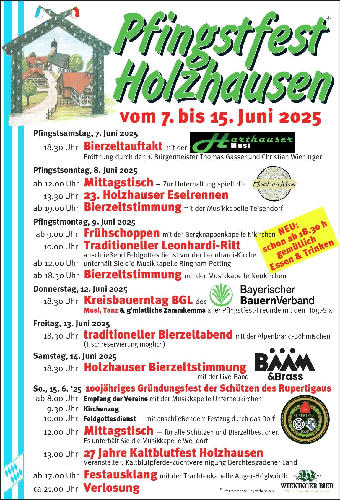 Festprogramm Pfingstfest Holzhausen 2025